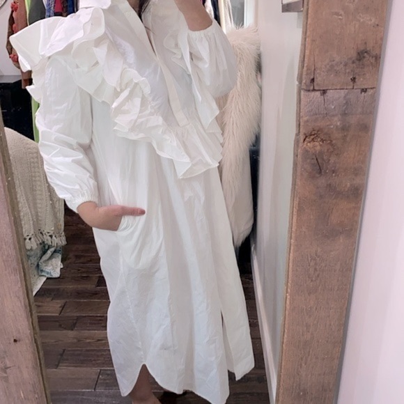 ASOS Edition white ruffle detail oversized shirt dress size 2 - Picture 8 of 10